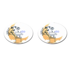 Poster Map Flag Lotus Boat Ha Noi Vietnam Cufflinks (oval) by Grandong