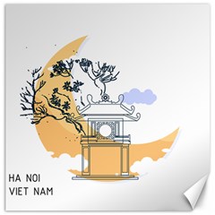 Poster Map Flag Lotus Boat Ha Noi Vietnam Canvas 12  X 12  by Grandong