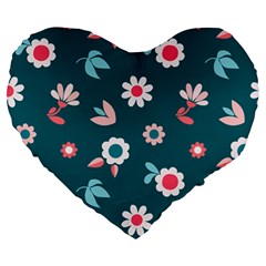 Cute Flowers Seamless Model Spring Large 19  Premium Heart Shape Cushions by Grandong