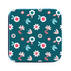 Cute Flowers Seamless Model Spring Square Metal Box (black) by Grandong