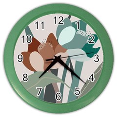 Flowers Plants Leaves Foliage Color Wall Clock by Grandong