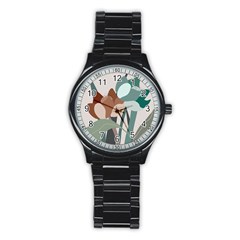 Flowers Plants Leaves Foliage Stainless Steel Round Watch by Grandong