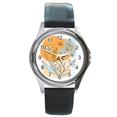 Doodle Flower Floral Abstract Round Metal Watch by Grandong