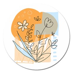 Doodle Flower Floral Abstract Magnet 5  (round) by Grandong