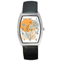 Doodle Flower Floral Abstract Barrel Style Metal Watch by Grandong