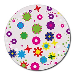 Floral Colorful Background Round Mousepad by Grandong