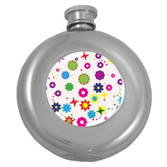 Floral Colorful Background Round Hip Flask (5 Oz) by Grandong