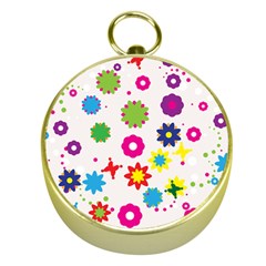 Floral Colorful Background Gold Compasses by Grandong