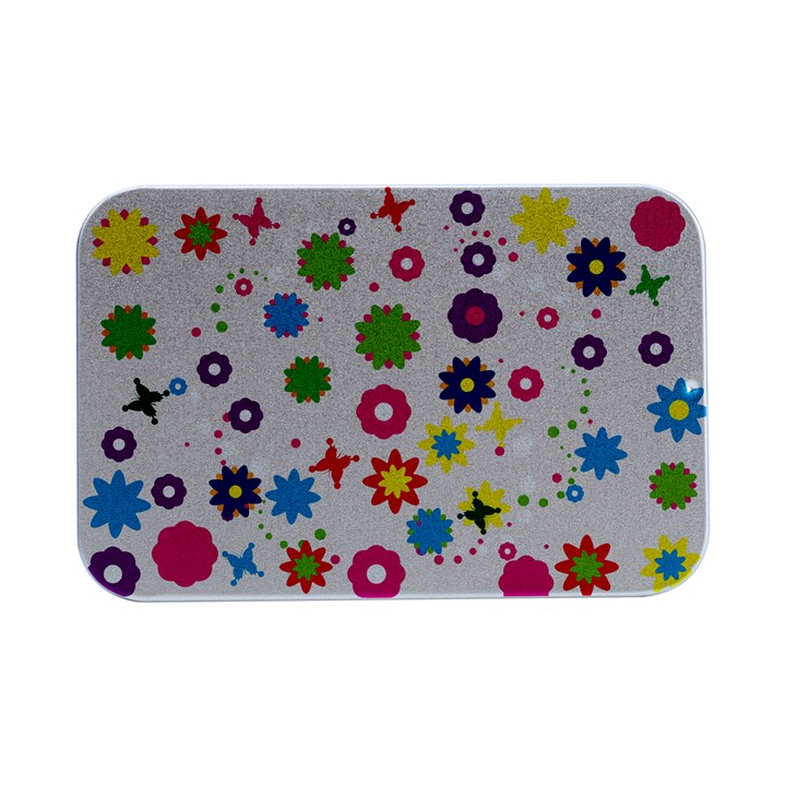 Floral Colorful Background Open Lid Metal Box (Silver)  