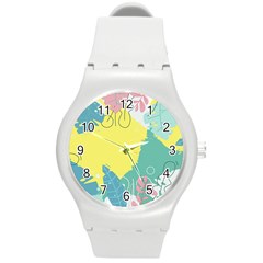 Plants Eaves Border Frame Round Plastic Sport Watch (m) by Grandong