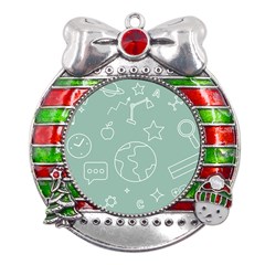 Board Chalk School Earth Book Metal X mas Ribbon With Red Crystal Round Ornament by Grandong