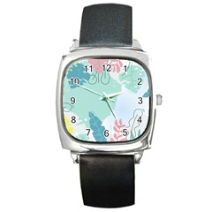 Plants Leaves Border Frame Square Metal Watch by Grandong