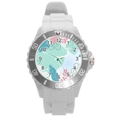 Plants Leaves Border Frame Round Plastic Sport Watch (l) by Grandong