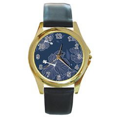 Flowers Petals Leaves Foliage Round Gold Metal Watch by Grandong