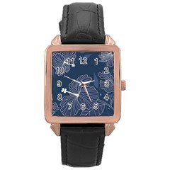 Flowers Petals Leaves Foliage Rose Gold Leather Watch  by Grandong