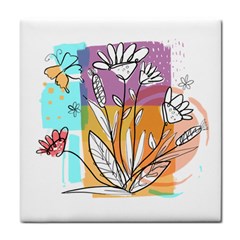 Flower Leaves Foliage Grass Doodle Tile Coaster