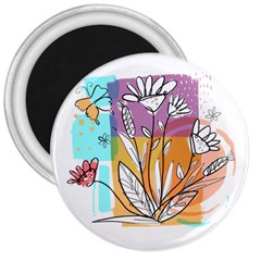 Flower Leaves Foliage Grass Doodle 3  Magnets by Grandong