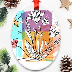 Flower Leaves Foliage Grass Doodle Ornament (Oval)