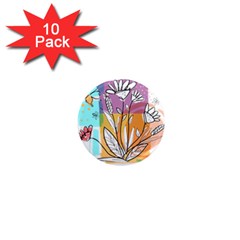 Flower Leaves Foliage Grass Doodle 1  Mini Magnet (10 Pack)  by Grandong