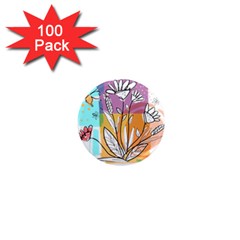 Flower Leaves Foliage Grass Doodle 1  Mini Magnets (100 Pack)  by Grandong