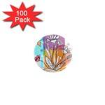 Flower Leaves Foliage Grass Doodle 1  Mini Magnets (100 pack)  Front