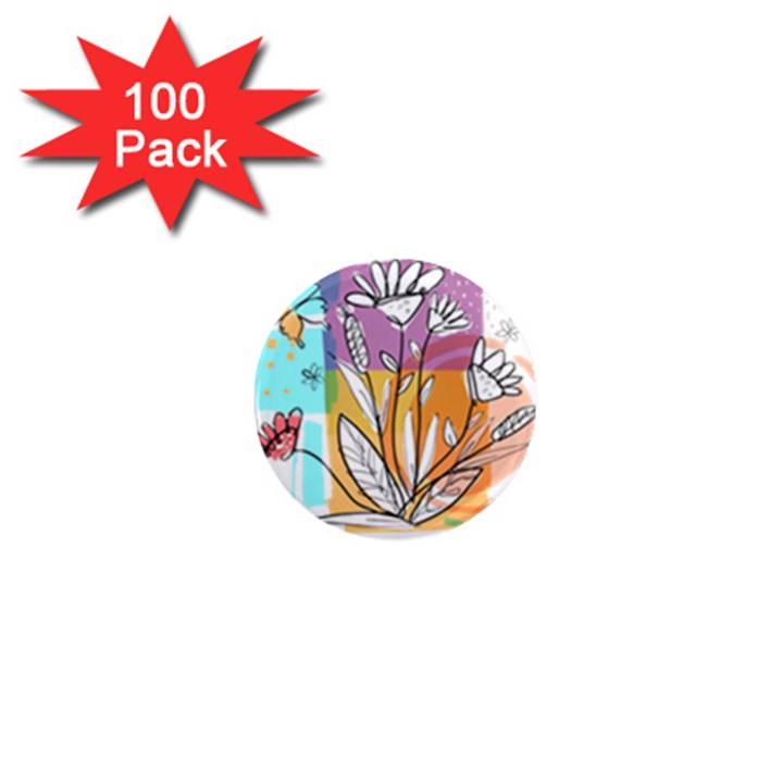 Flower Leaves Foliage Grass Doodle 1  Mini Magnets (100 pack) 