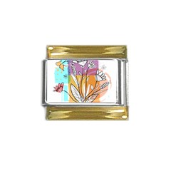 Flower Leaves Foliage Grass Doodle Gold Trim Italian Charm (9mm) by Grandong