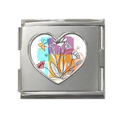 Flower Leaves Foliage Grass Doodle Mega Link Heart Italian Charm (18mm) by Grandong