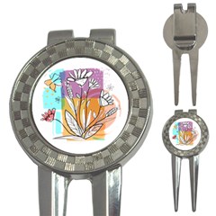 Flower Leaves Foliage Grass Doodle 3-in-1 Golf Divots