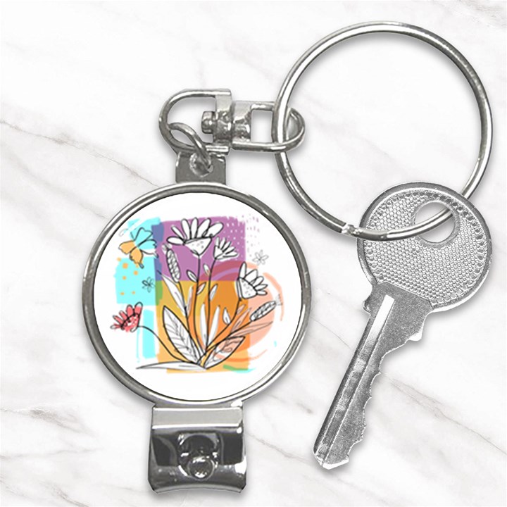 Flower Leaves Foliage Grass Doodle Nail Clippers Key Chain