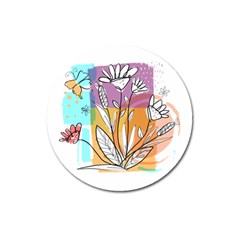 Flower Leaves Foliage Grass Doodle Magnet 3  (round) by Grandong