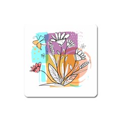 Flower Leaves Foliage Grass Doodle Square Magnet by Grandong