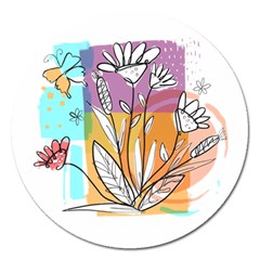 Flower Leaves Foliage Grass Doodle Magnet 5  (round) by Grandong