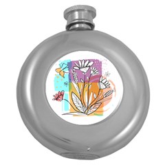 Flower Leaves Foliage Grass Doodle Round Hip Flask (5 oz)