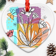 Flower Leaves Foliage Grass Doodle Heart Ornament (Two Sides)