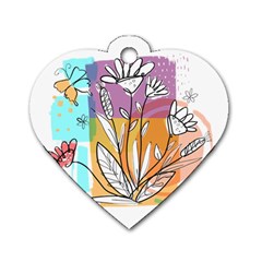 Flower Leaves Foliage Grass Doodle Dog Tag Heart (one Side) by Grandong