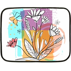 Flower Leaves Foliage Grass Doodle Two Sides Fleece Blanket (Mini)