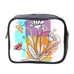 Flower Leaves Foliage Grass Doodle Mini Toiletries Bag (two Sides) by Grandong