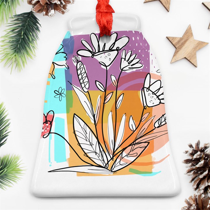 Flower Leaves Foliage Grass Doodle Ornament (Bell)