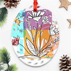 Flower Leaves Foliage Grass Doodle Oval Filigree Ornament (Two Sides)