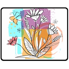 Flower Leaves Foliage Grass Doodle Two Sides Fleece Blanket (Medium)