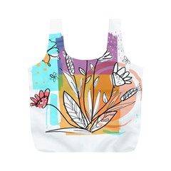 Flower Leaves Foliage Grass Doodle Full Print Recycle Bag (m) by Grandong