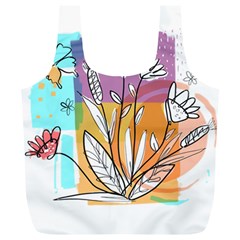 Flower Leaves Foliage Grass Doodle Full Print Recycle Bag (xl) by Grandong