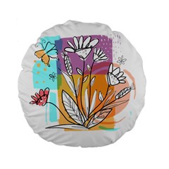 Flower Leaves Foliage Grass Doodle Standard 15  Premium Flano Round Cushions