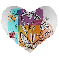 Flower Leaves Foliage Grass Doodle Large 19  Premium Flano Heart Shape Cushions by Grandong