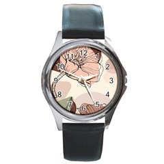 Abstract Flower Leaves Pattern Round Metal Watch by Grandong