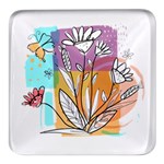 Flower Leaves Foliage Grass Doodle Square Glass Fridge Magnet (4 pack) Front