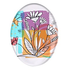 Flower Leaves Foliage Grass Doodle Oval Glass Fridge Magnet (4 Pack) by Grandong