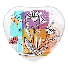 Flower Leaves Foliage Grass Doodle Heart Glass Fridge Magnet (4 Pack) by Grandong