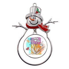 Flower Leaves Foliage Grass Doodle Metal Snowman Ornament by Grandong